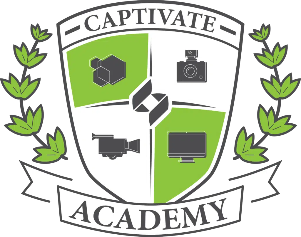 "Captivate Academy" badge-style logo